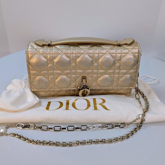 Dior “My Dior” Metallic Gold Cannage Lambskin Embroidered Mini Bag - Picture 1 of 15